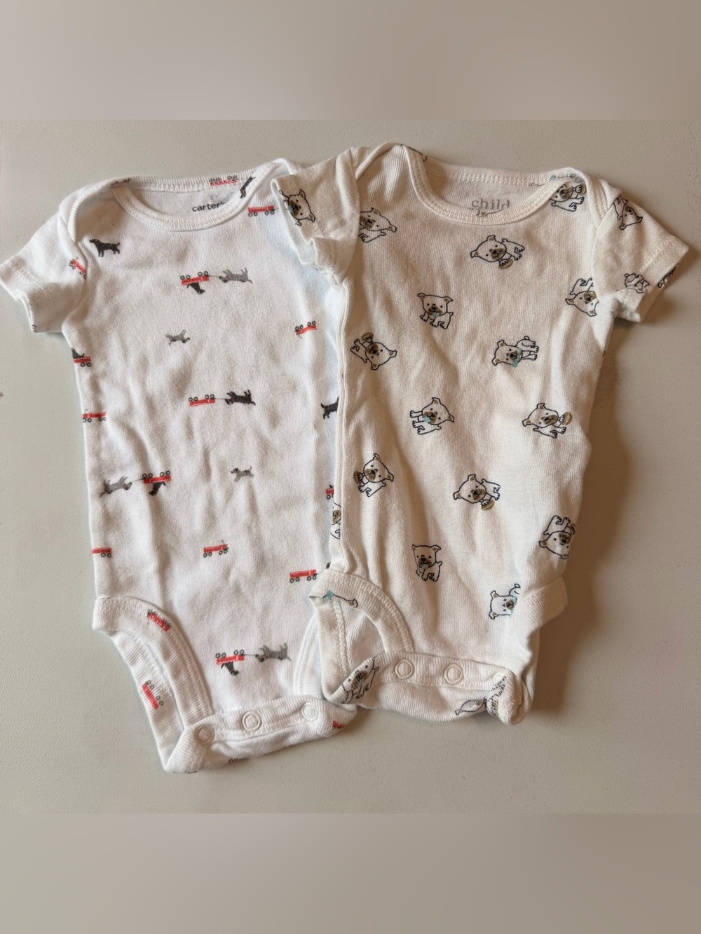 Carter's White Newborn Baby One Piece Bodysuits - Pack of 2, White with Dogs